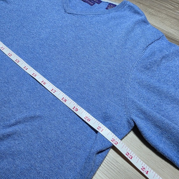Alan Flusser Sweater Mens Medium Blue Cotton Silk Cashmere V-Neck Pullover Knit - Picture 9 of 10